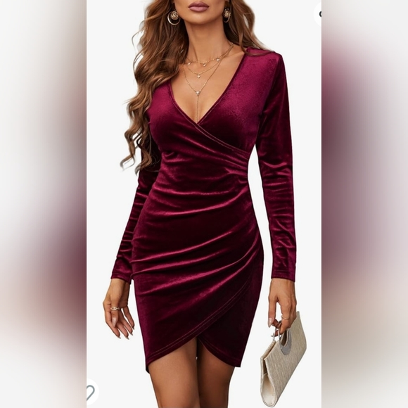 Jeceika Dresses & Skirts - Womens Burgundy Velvet Dress by Jeceika, Size M, V Neck Wrap Dress